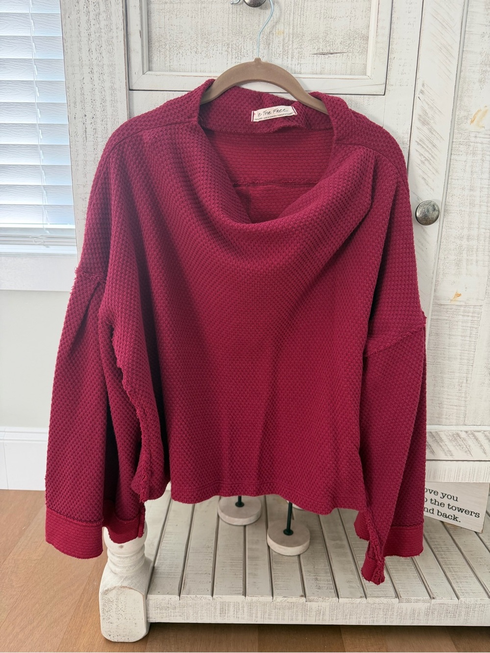 Free People Cozy Draped Neck Waffle Knit Sweater - Deep Berry